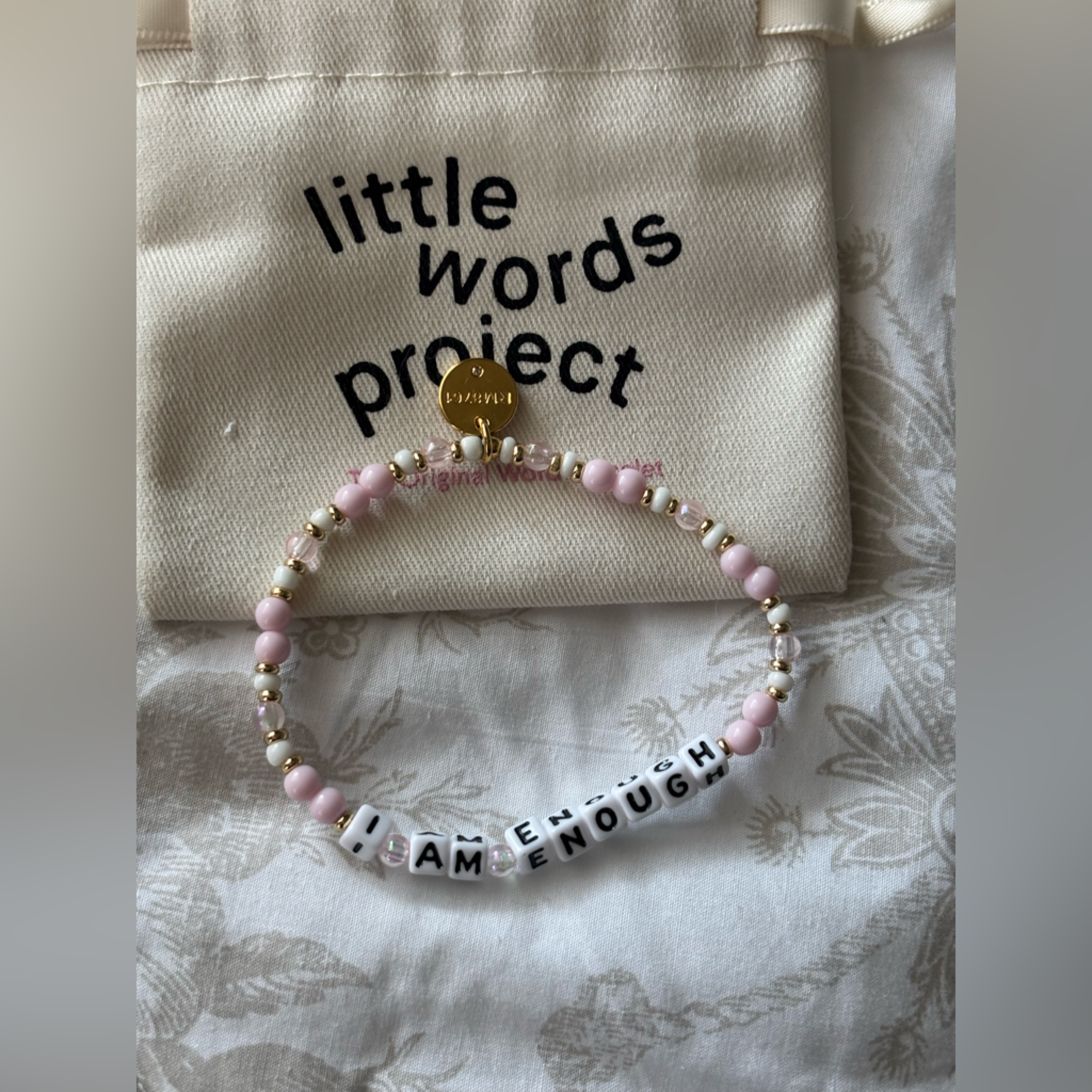 Little Words Project I Am Enough Pink Bracelet Size M/L
